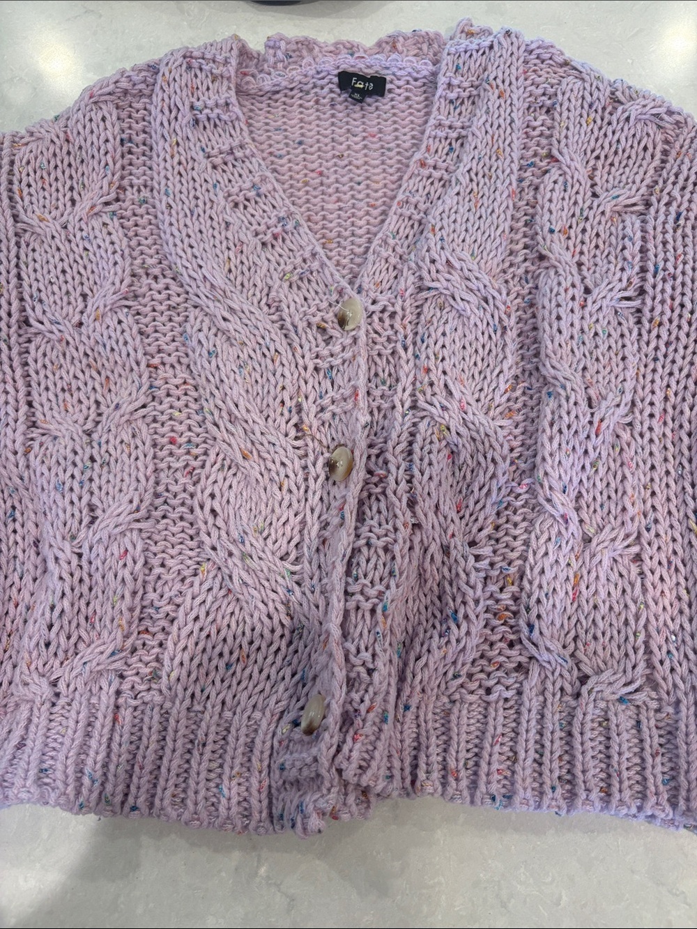 Fate Lavender Cable Knit Button-Front Cardigan ptp 23 length 24